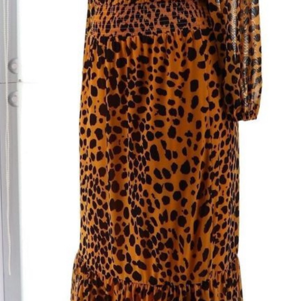 G Giuliana Printed Mesh Tiered Midi Dress Gold Spot PS NEW 753-807